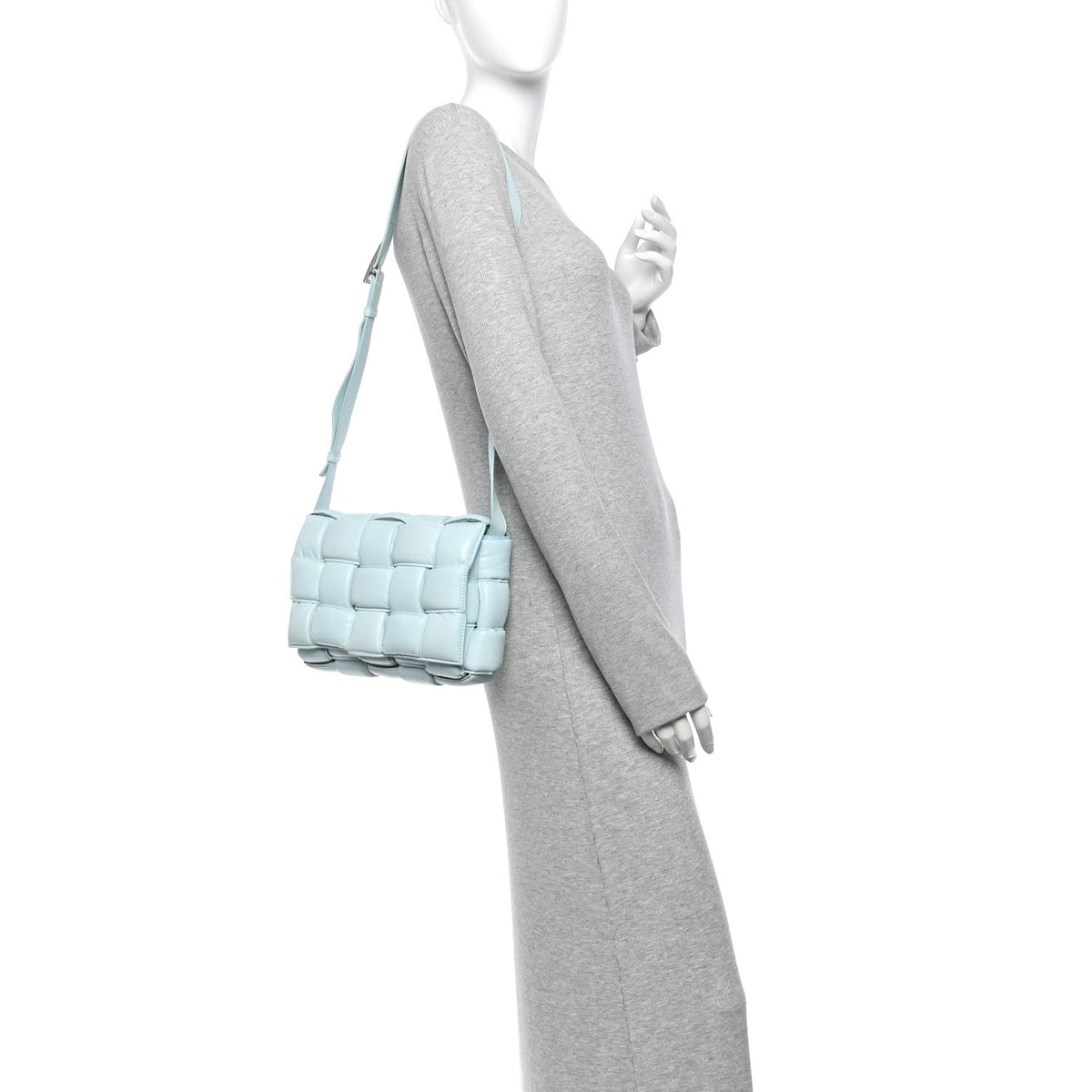 Paper Calfskin Maxi Intreccio Padded Cassette Crossbody Bag Ice