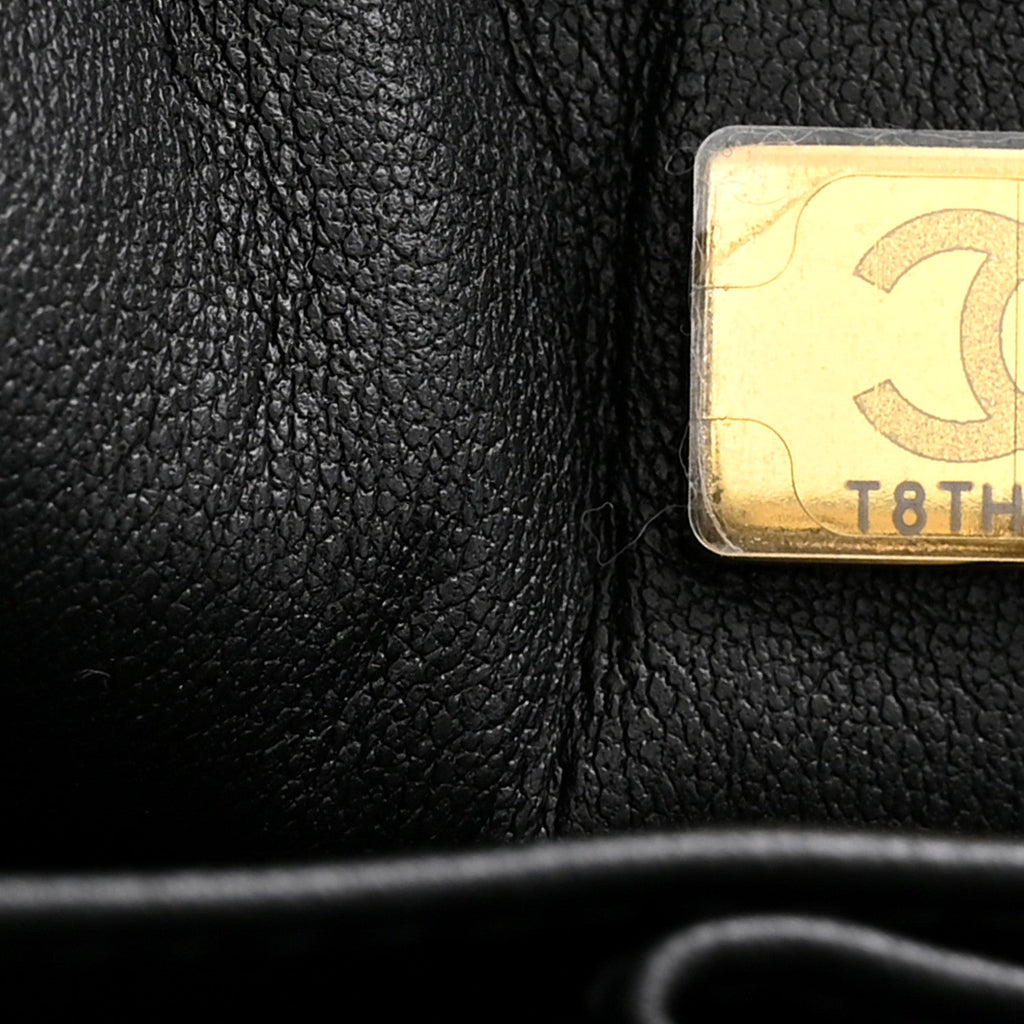 Lambskin Quilted Logo CC Printed Small Double Flap Black White