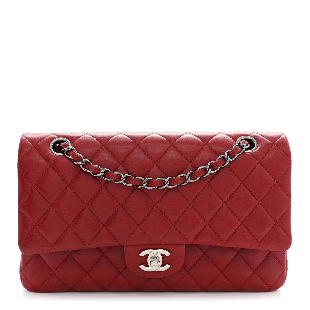 Lambskin Quilted Medium Double Flap Red