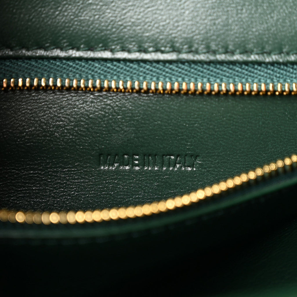Shiny Calfskin Crocodile Embossed Small Hourglass Top Handle Bag Forest Green