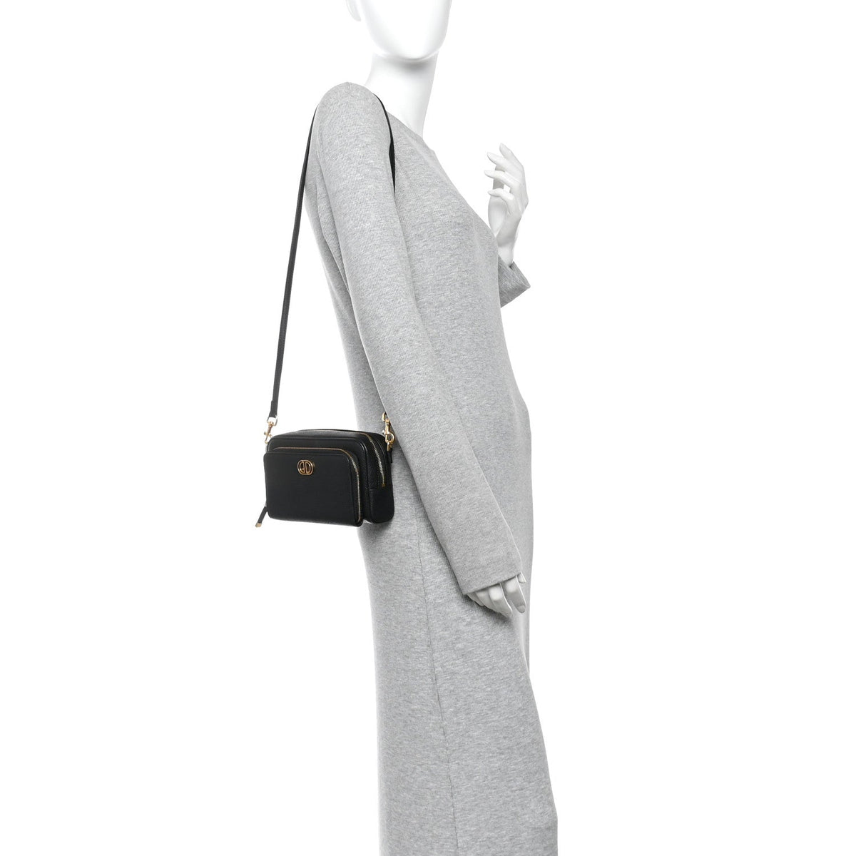 Grained Calfskin Caro Double Pouch Black