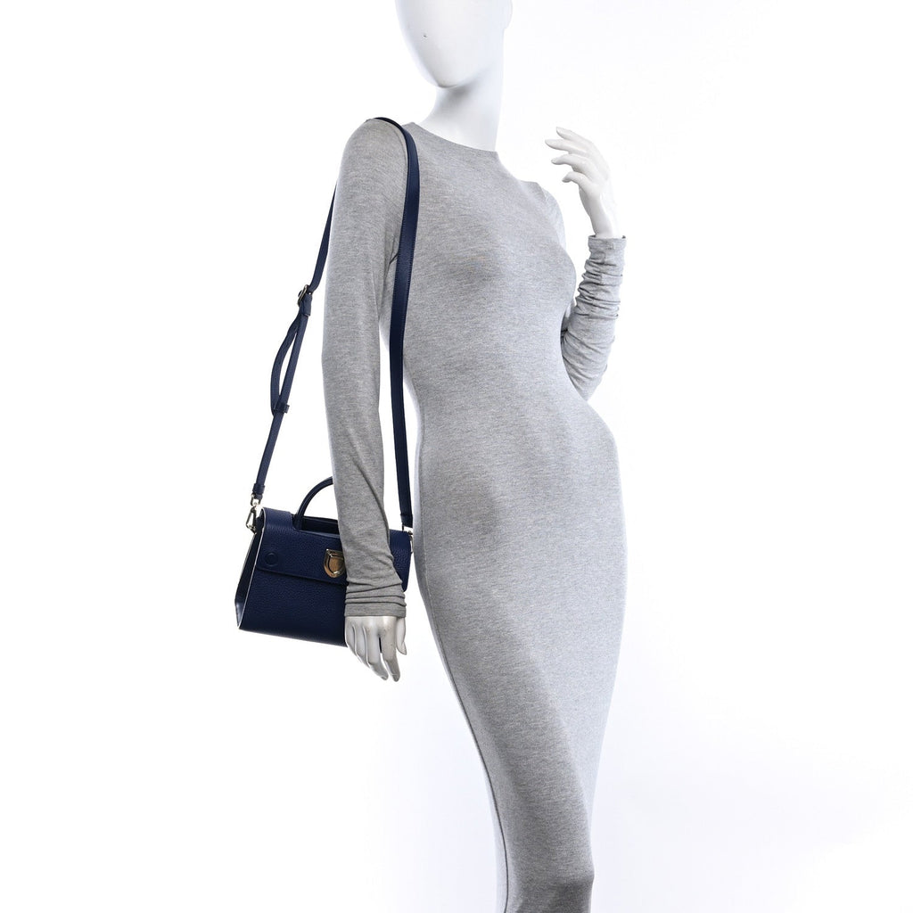 Grained Calfskin Mini Diorever Flap Blue Gri