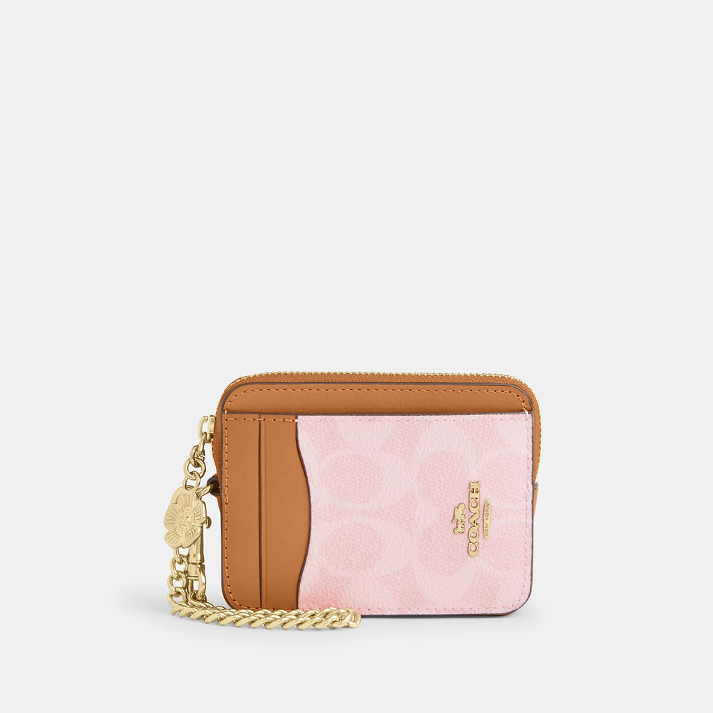 Coach Outlet Zip Card Case In Signature Canvas With Charm