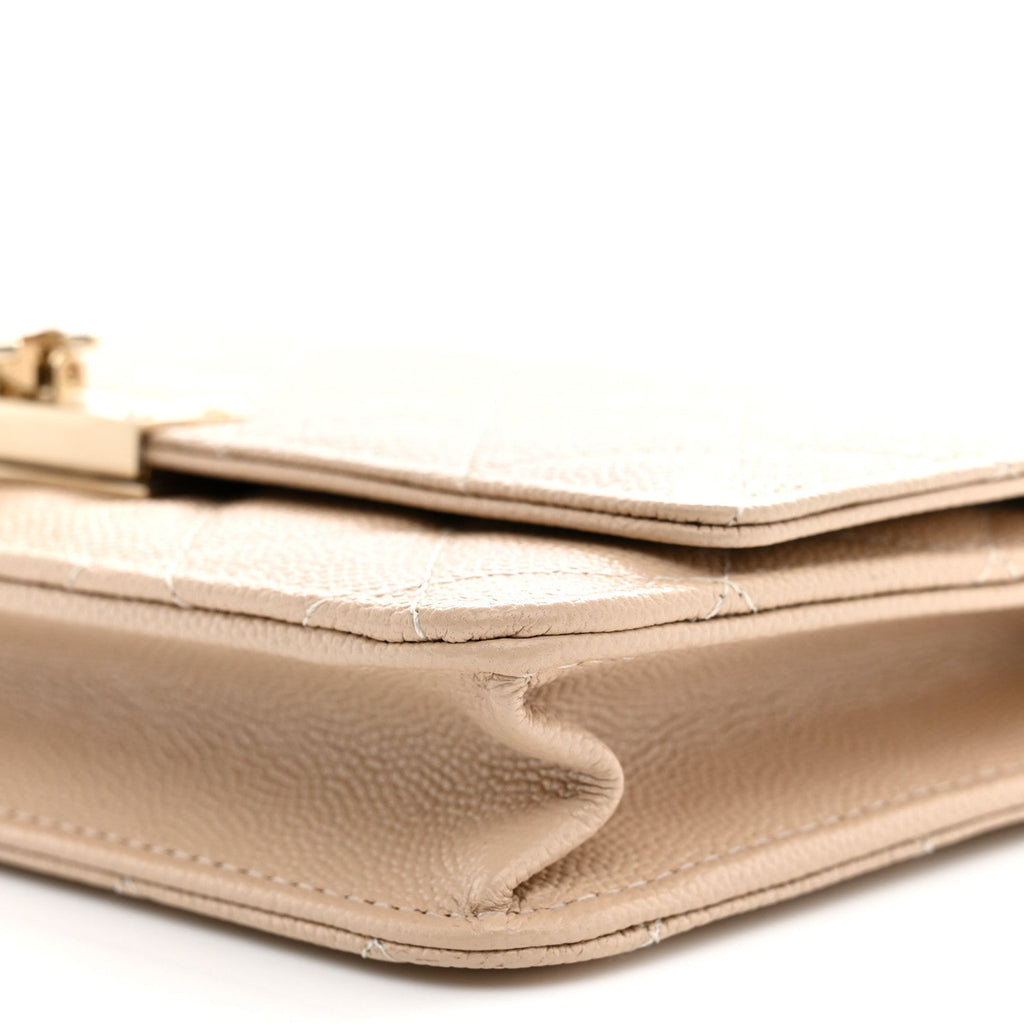 Caviar Quilted Golden Class Wallet On Chain WOC Beige