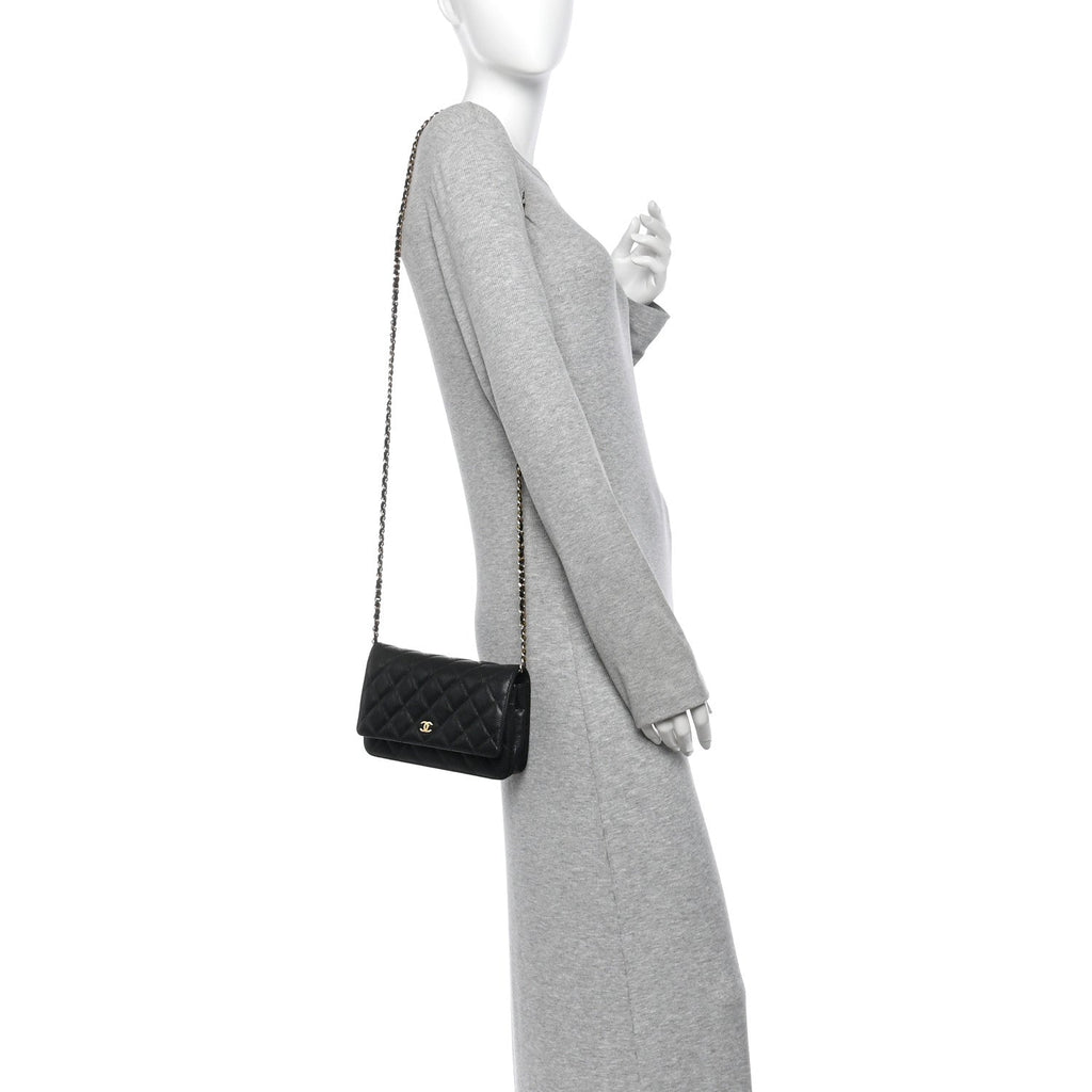 Caviar Quilted Wallet on Chain WOC Black