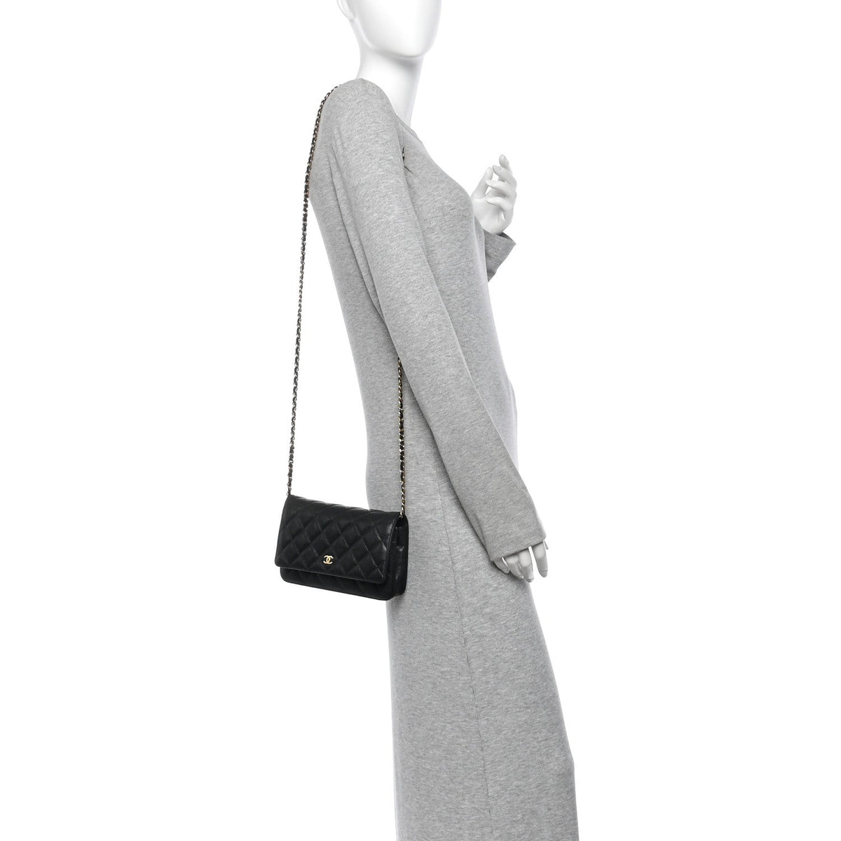 Caviar Quilted Wallet on Chain WOC Black