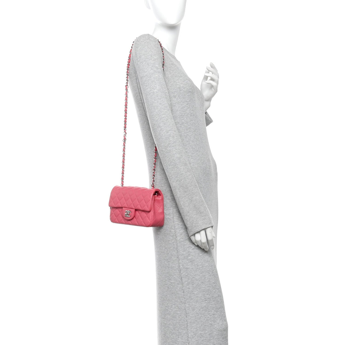 Lambskin Quilted Mini Rectangular Flap Pink