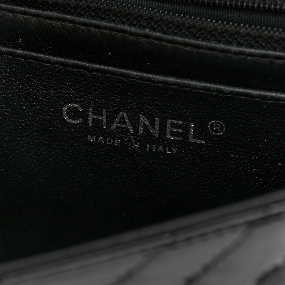 Patent Calfskin Chevron Quilted Mini Square Flap Black