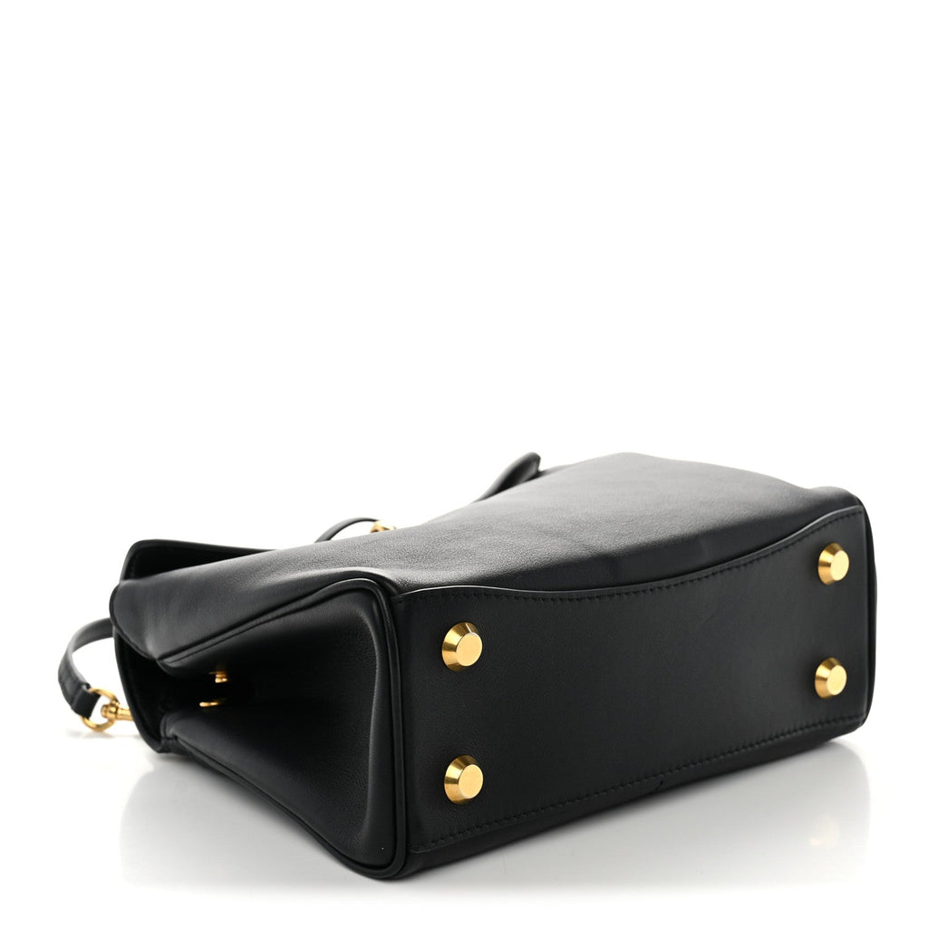 Natural Smooth Calfskin Mini Rodeo Top Handle Handbag Black