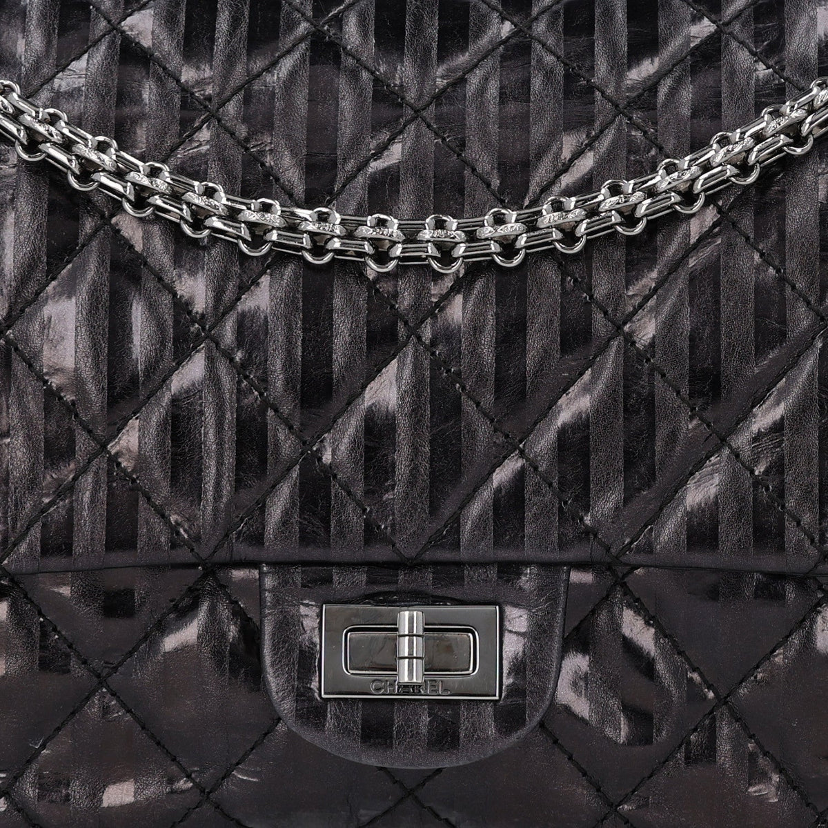 Metallic Calfskin Striped 2.55 Reissue 226 Flap Black