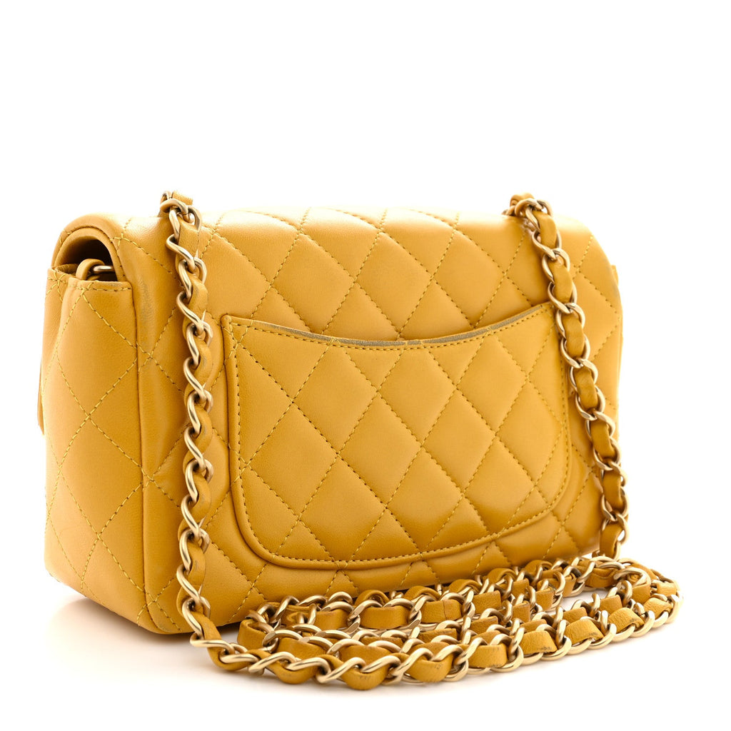 Lambskin Quilted Mini Rectangular Flap Yellow