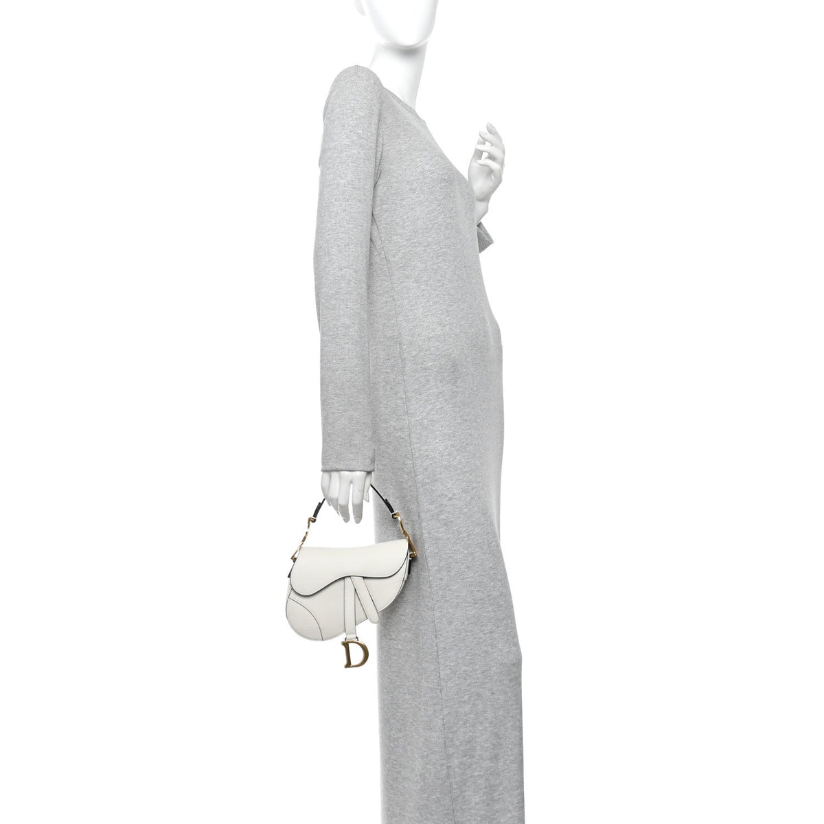 Grained Calfskin Mini Saddle Bag White