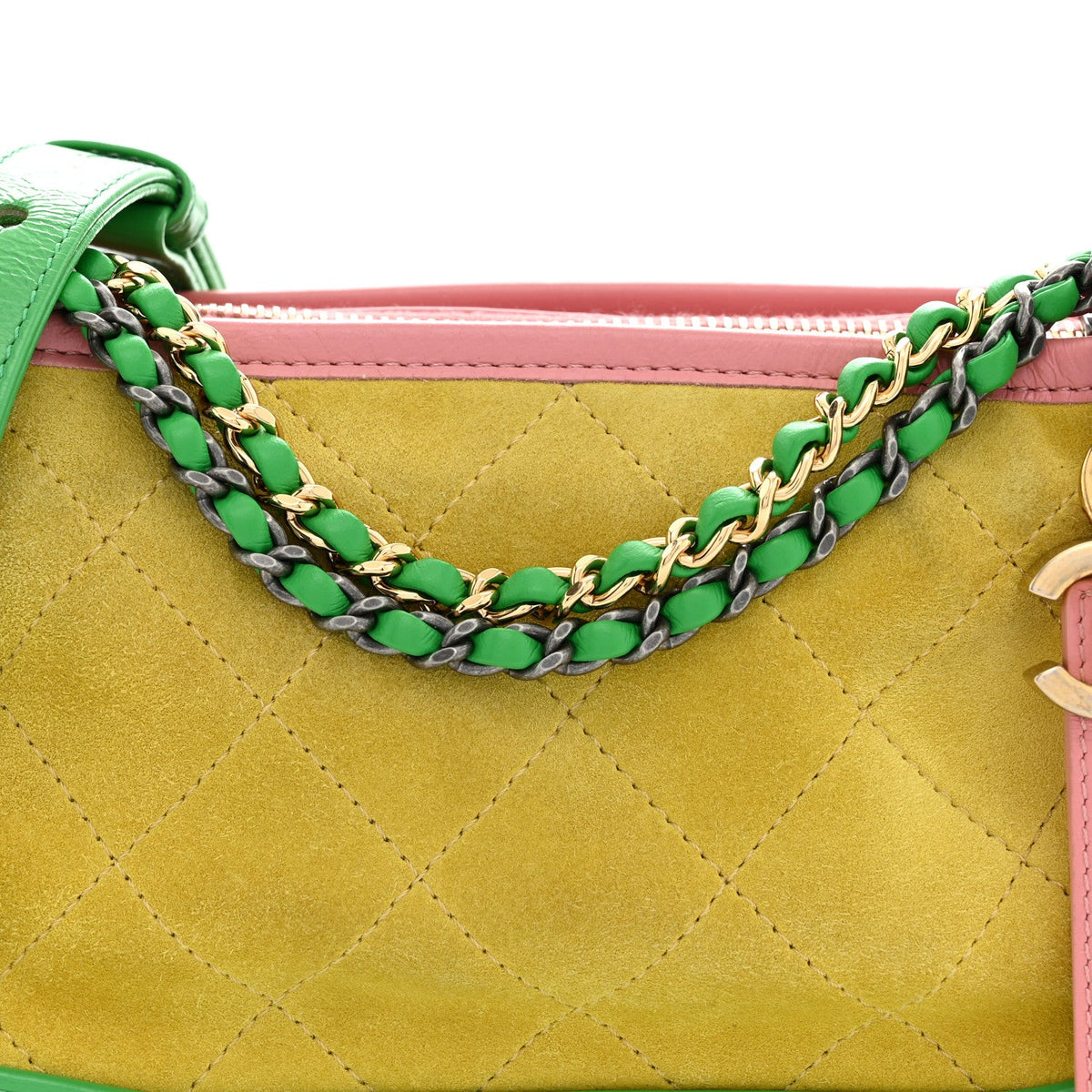Suede Calfskin Quilted Small Gabrielle Hobo Pink Green Yellow