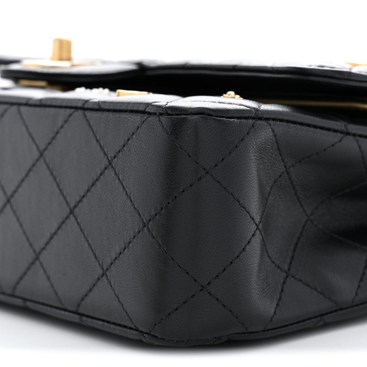 Lambskin Quilted Medium Rue Cambon Charms Double Flap Black