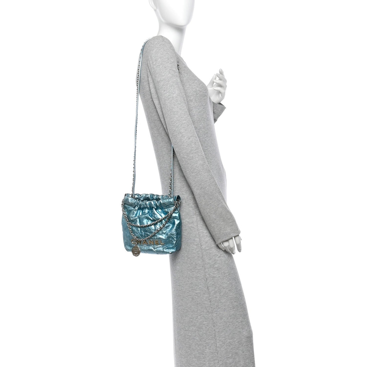 Metallic Calfskin Quilted Mini Chanel 22 Blue