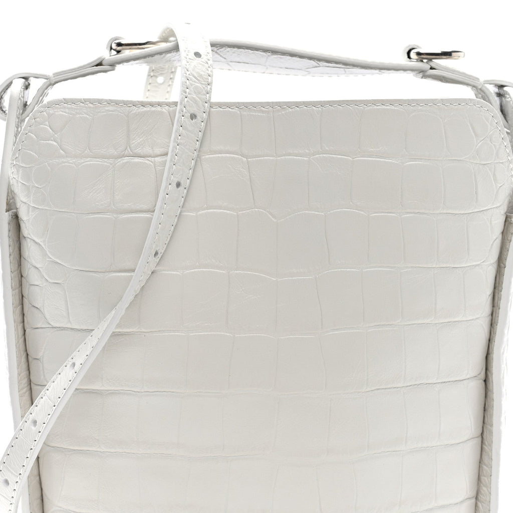 Calfskin Logo Crocodile Embossed XS Tool 2.0 North-South Tote White Black