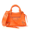 Semi Shiny Calfskin Crocodile Embossed Neo Classic Silver Hardware Mini City Orange