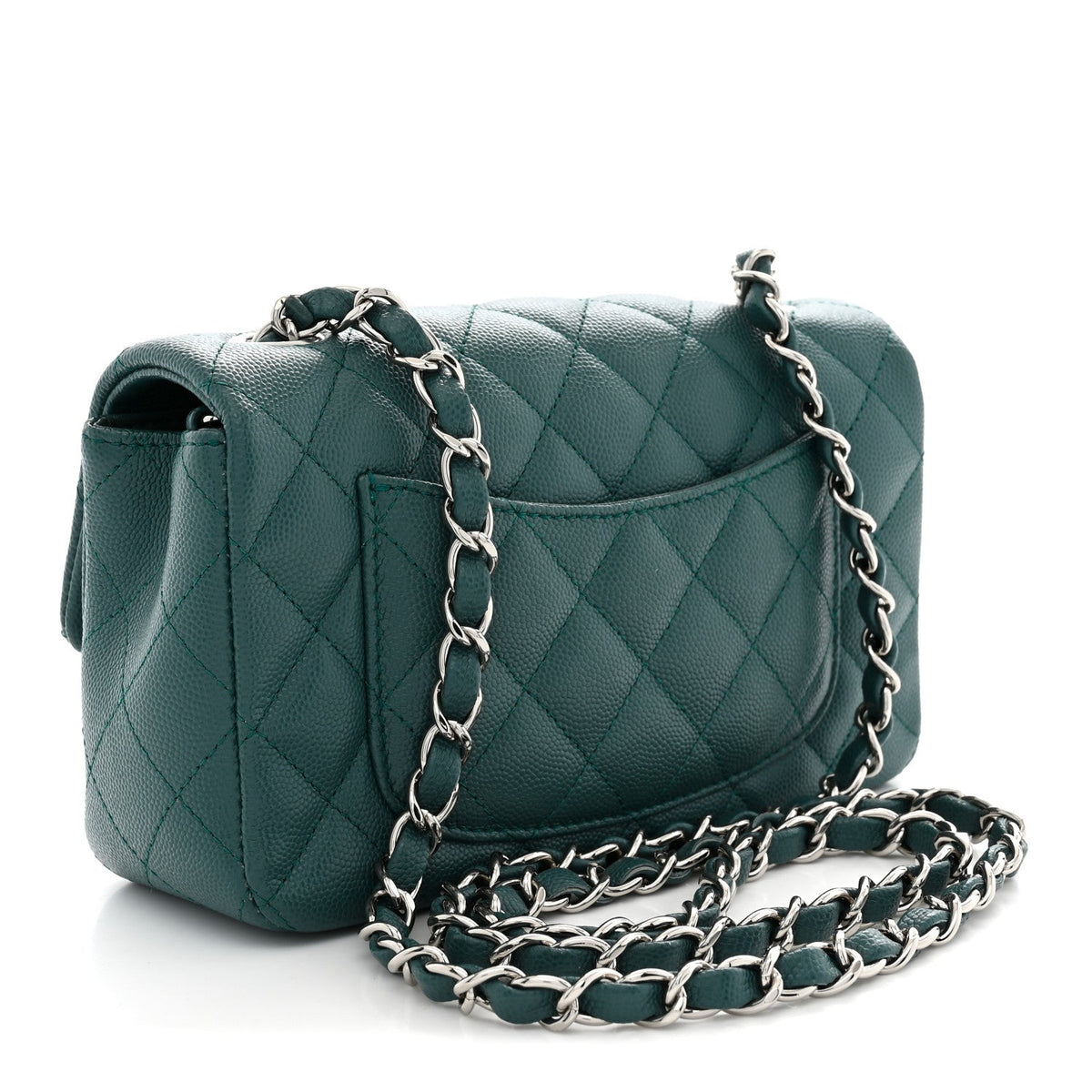 Caviar Quilted Mini Rectangular Flap Dark Green