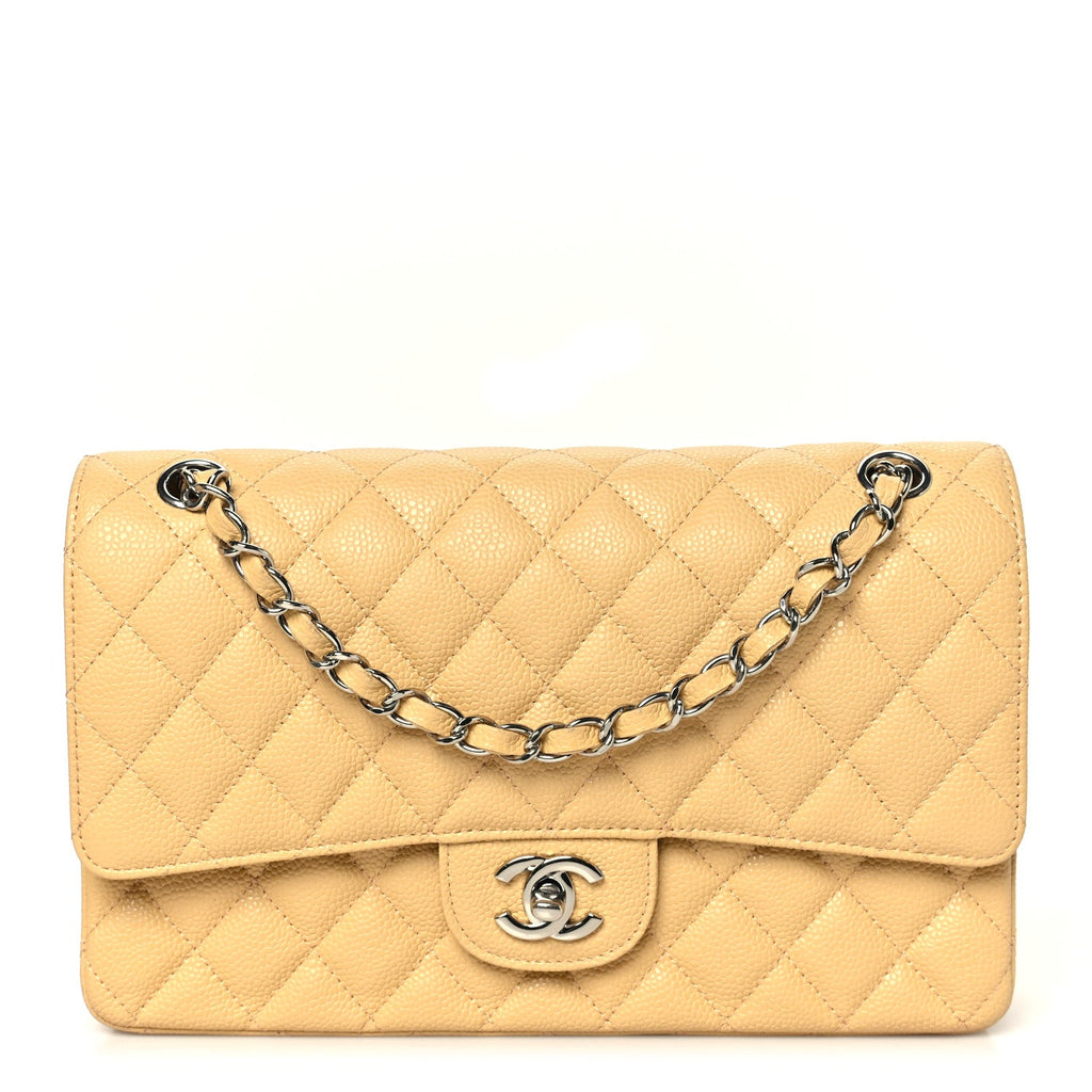 Caviar Quilted Medium Double Flap Light Yellow