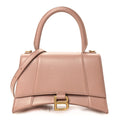 Grained Calfskin Small Hourglass Top Handle Bag Nude Beige