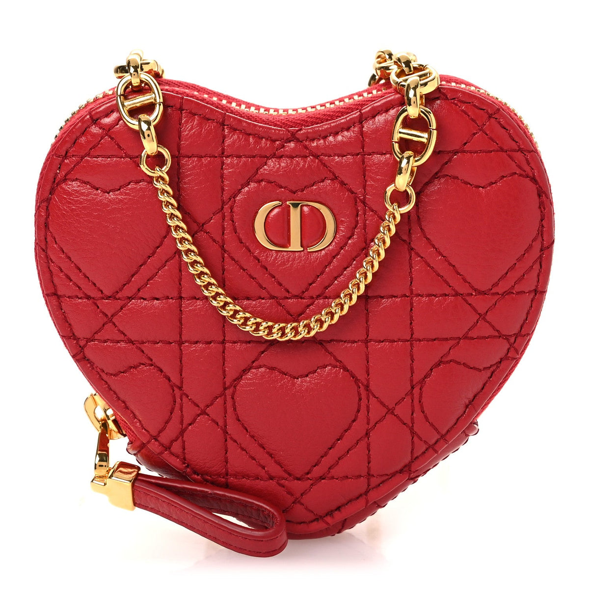 Calfskin Cannage Dioramour Caro Heart Pouch With Chain Bright Red