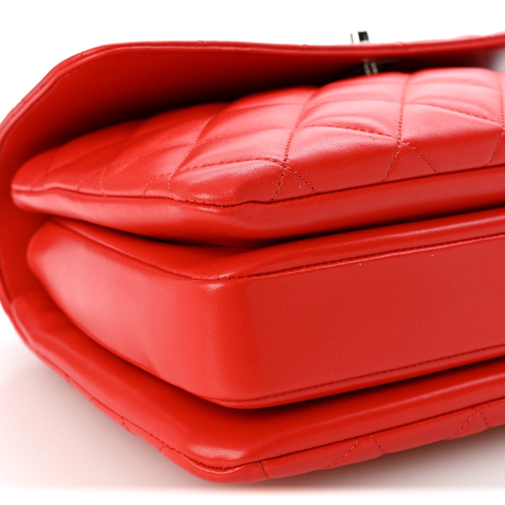 Lambskin Quilted Medium Trendy CC Flap Dual Handle Bag Red