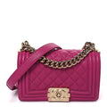 Caviar Quilted Small Boy Flap Fuchsia