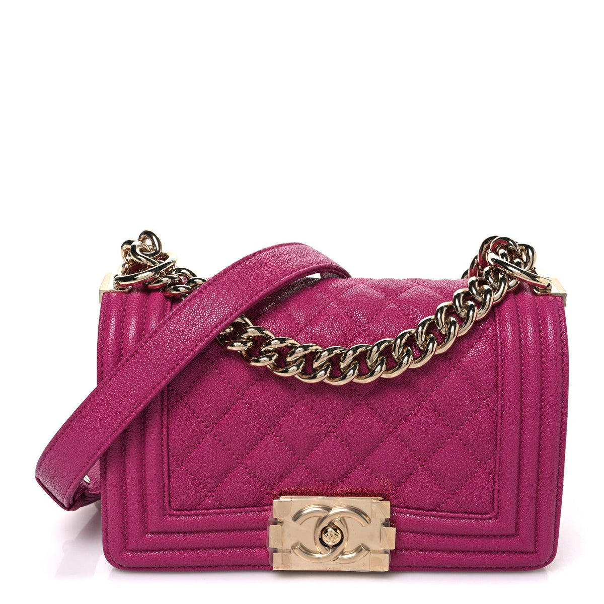 Caviar Quilted Small Boy Flap Fuchsia