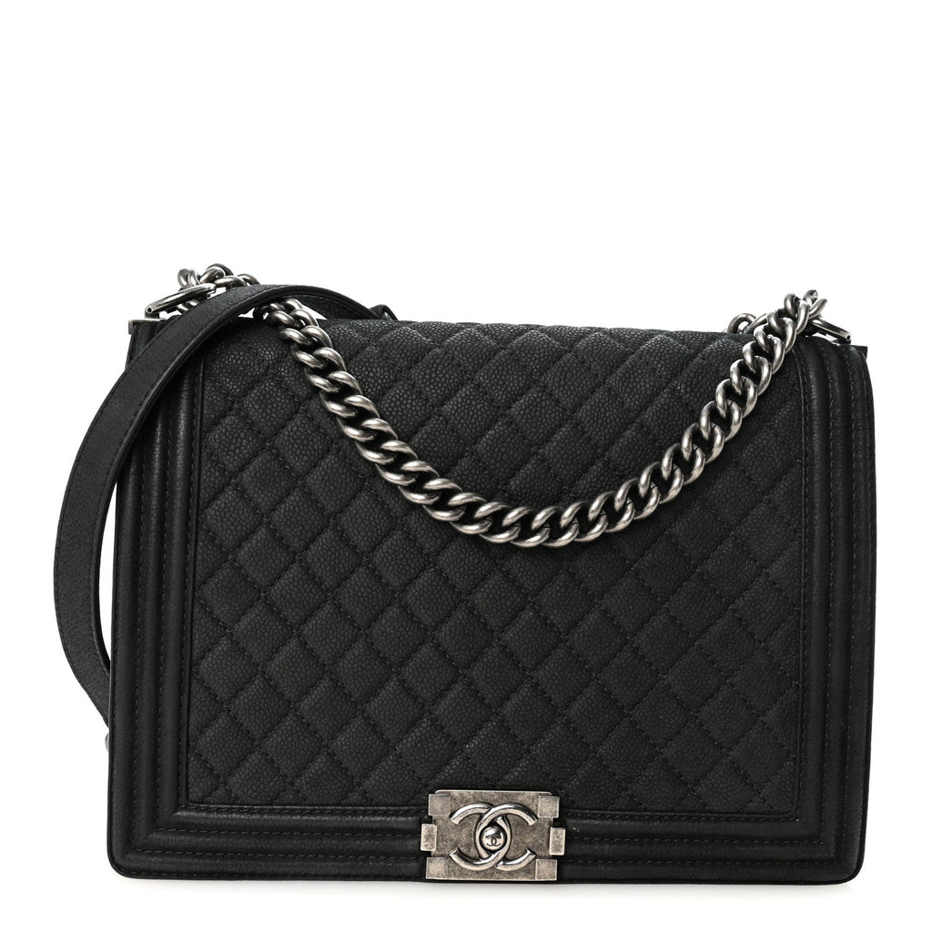 Iridescent Caviar Quilted Large Boy Flap Black