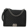 Iridescent Caviar Quilted Large Boy Flap Black