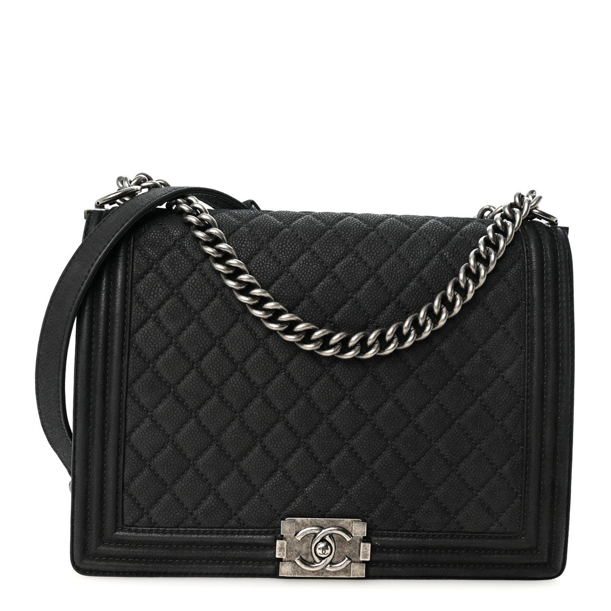 Iridescent Caviar Quilted Large Boy Flap Black