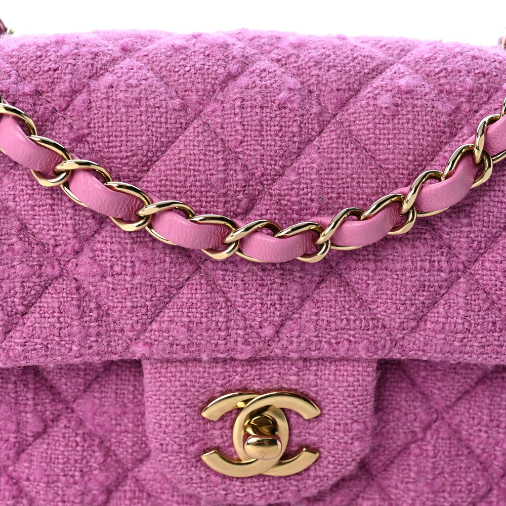 Tweed Quilted Mini Rectangular Flap Purple