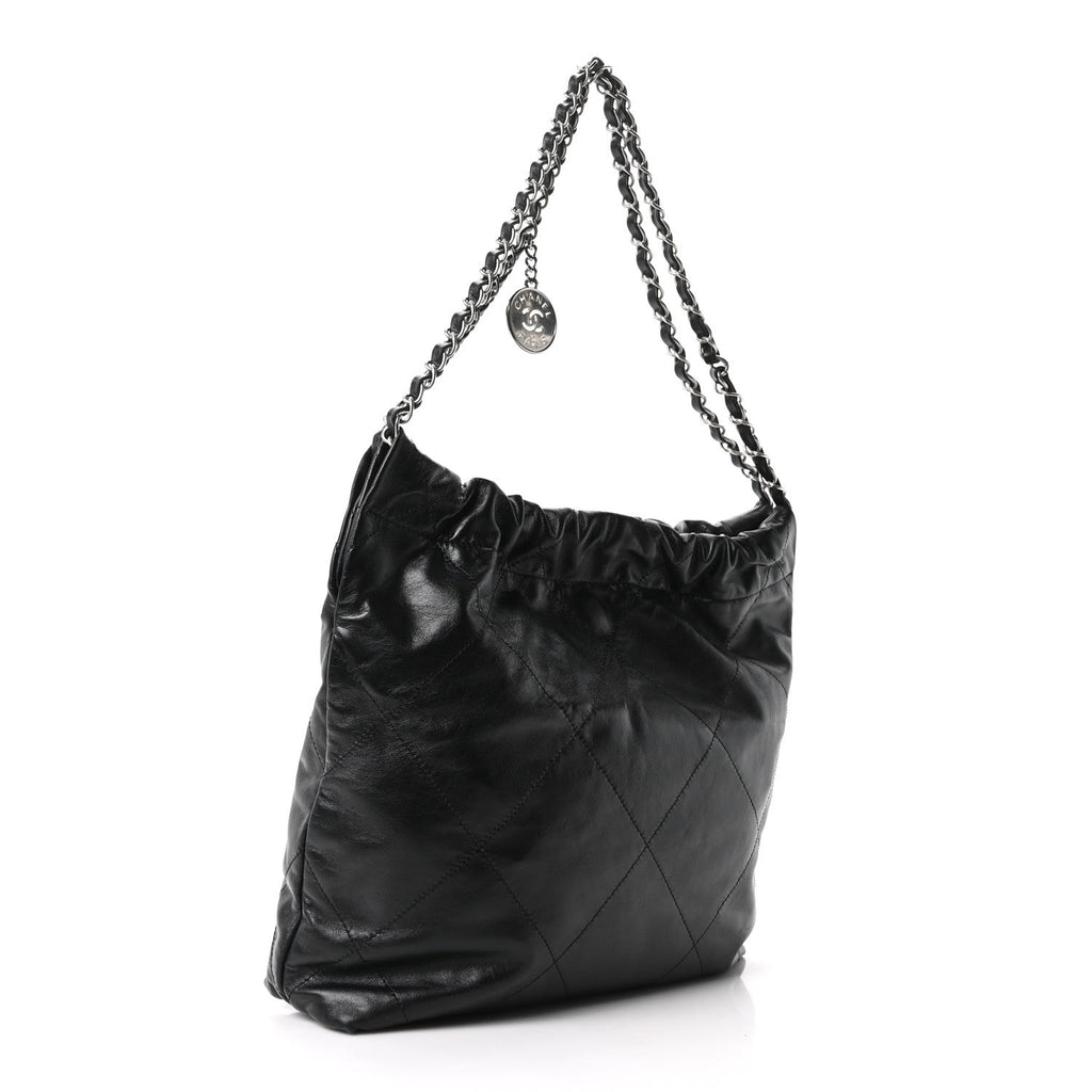 Shiny Calfskin Quilted Small Chanel 22 Black