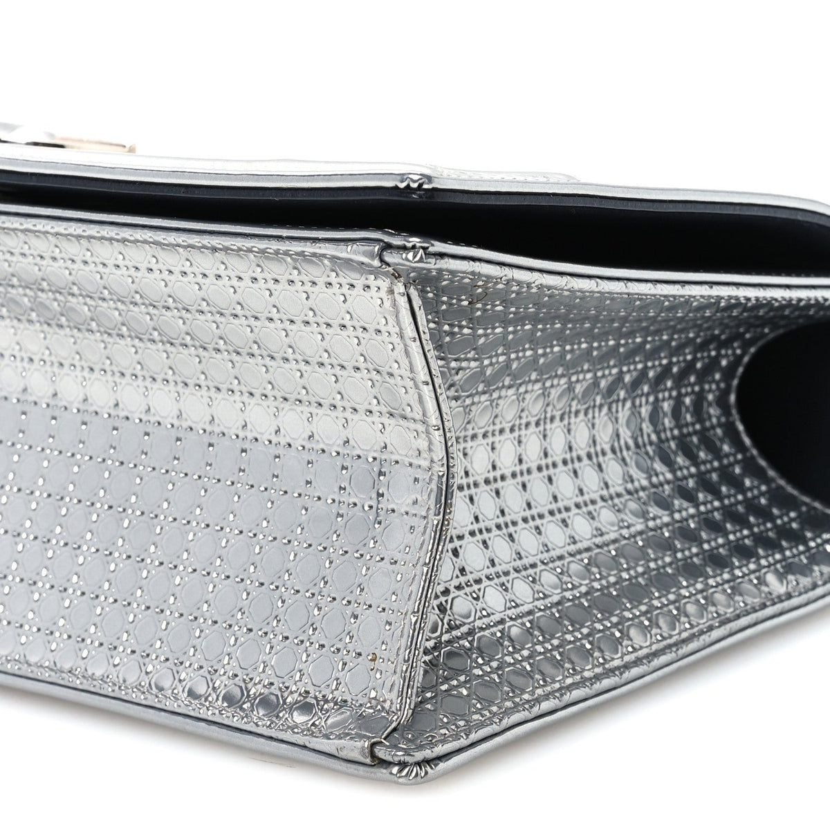 Metallic Patent Micro-Cannage Medium Diorama Flap Bag Silver