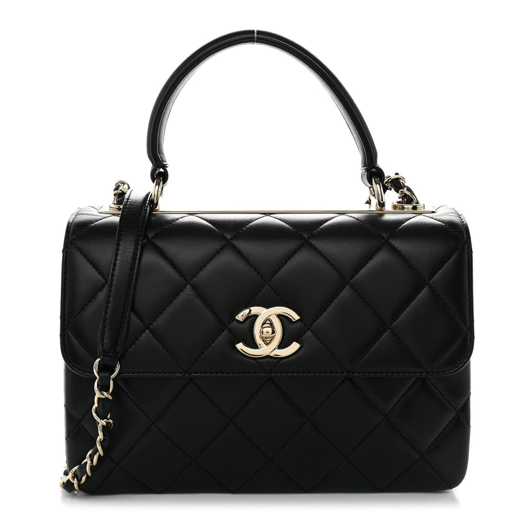 Lambskin Quilted Small Trendy CC Dual Handle Flap Bag Black