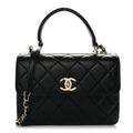 Lambskin Quilted Small Trendy CC Dual Handle Flap Bag Black