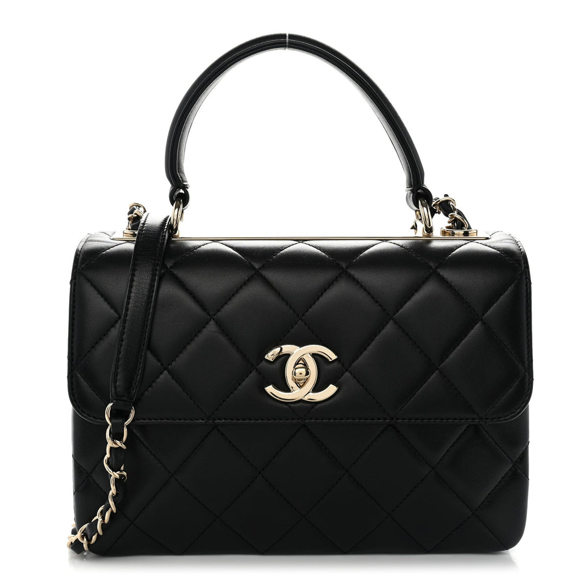Lambskin Quilted Small Trendy CC Dual Handle Flap Bag Black