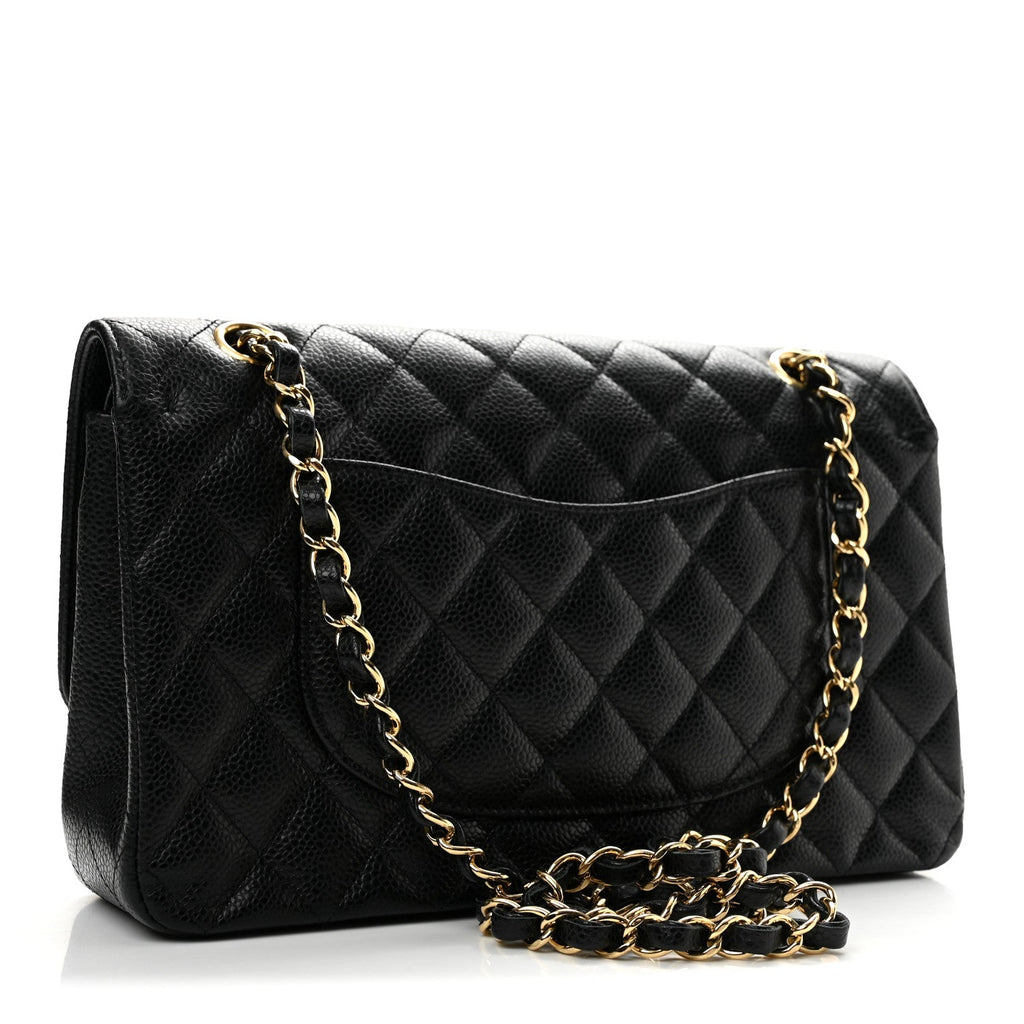 Caviar Quilted Medium Double Flap Black