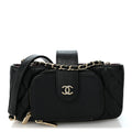 Caviar Quilted Business Affinity Phone Holder With Chain Black