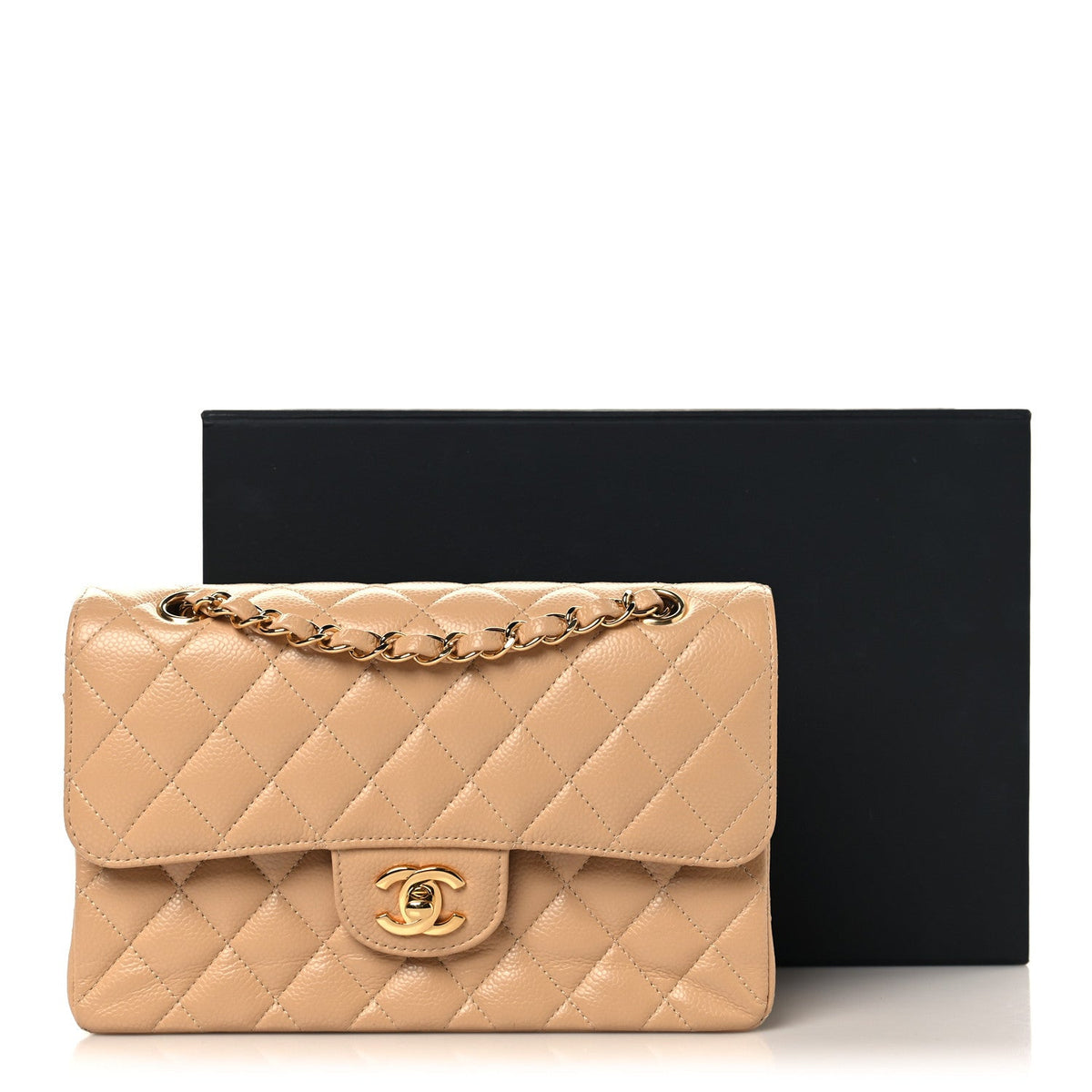 Caviar Quilted Small Double Flap Beige