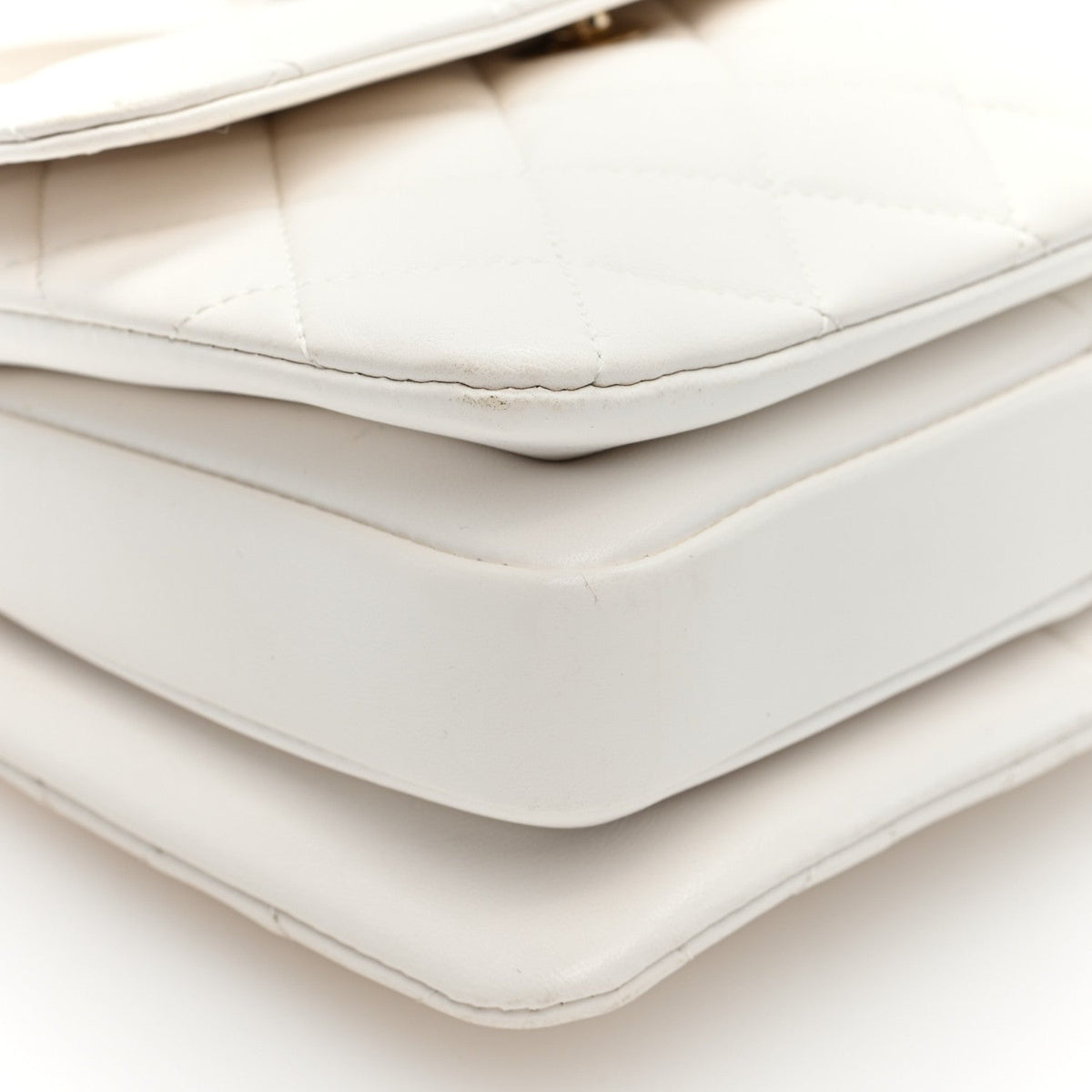 Lambskin Lacquered Quilted Small Trendy CC Dual Handle Flap Bag White