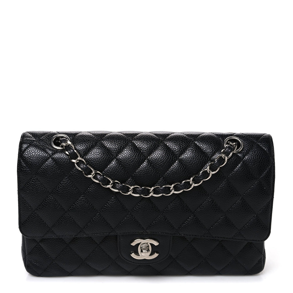 Caviar Quilted Medium Double Flap Black