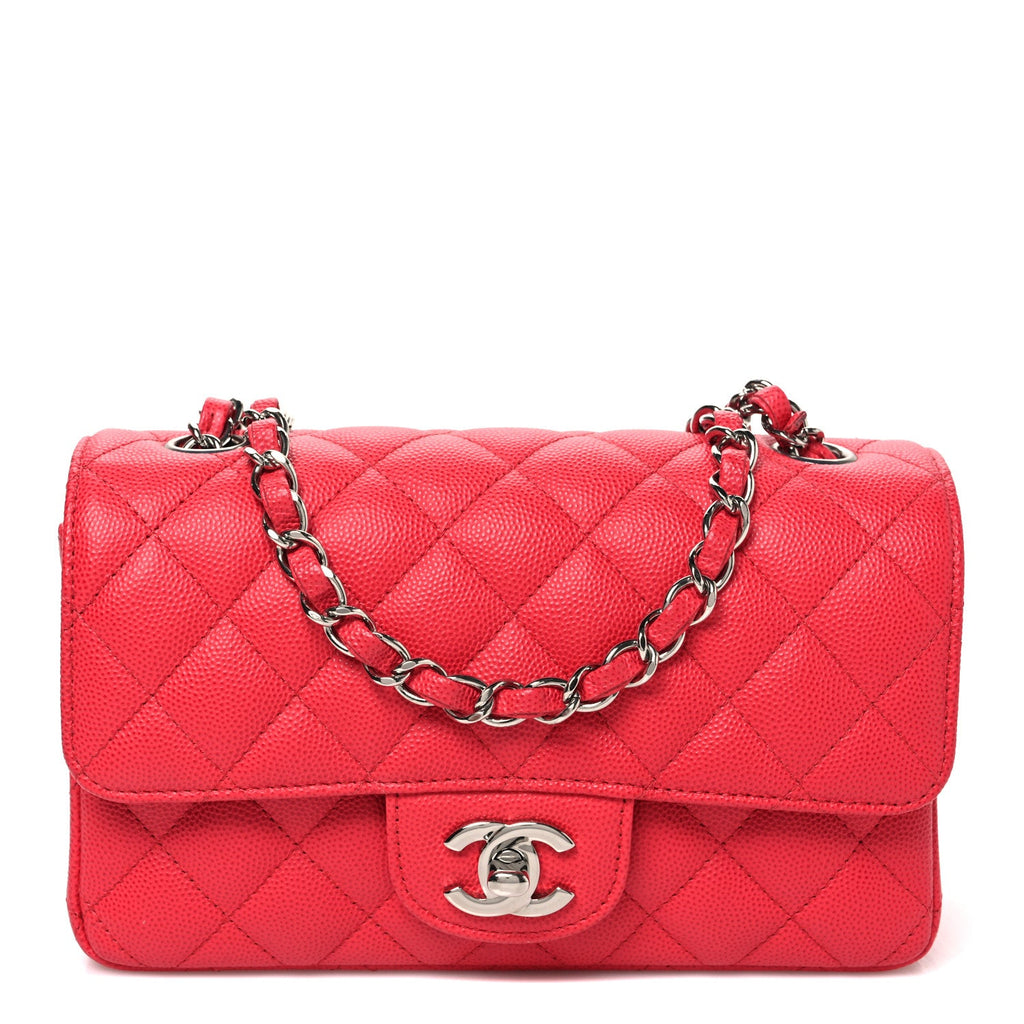 Caviar Quilted Mini Rectangular Flap Light Red