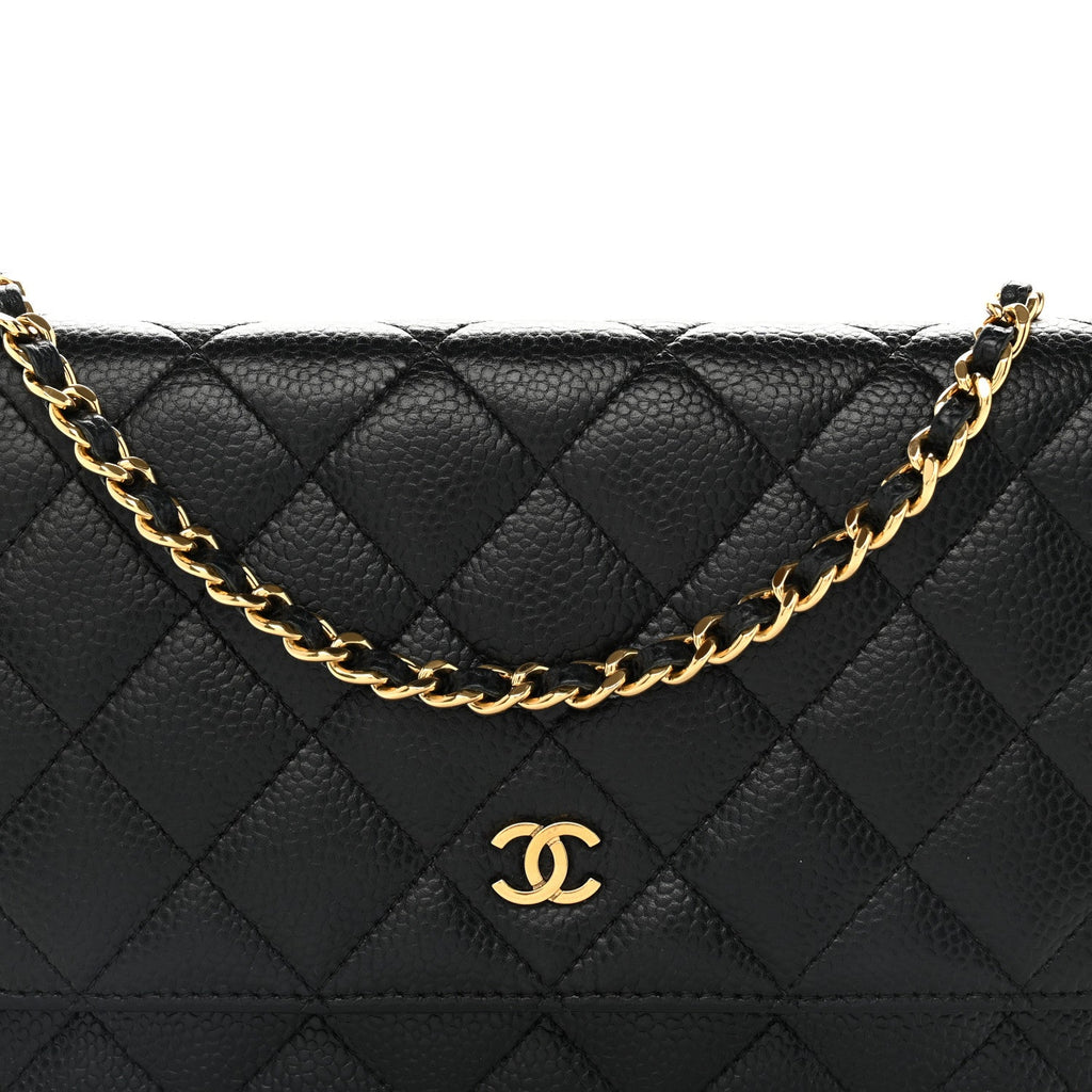 Caviar Quilted Wallet on Chain WOC Black