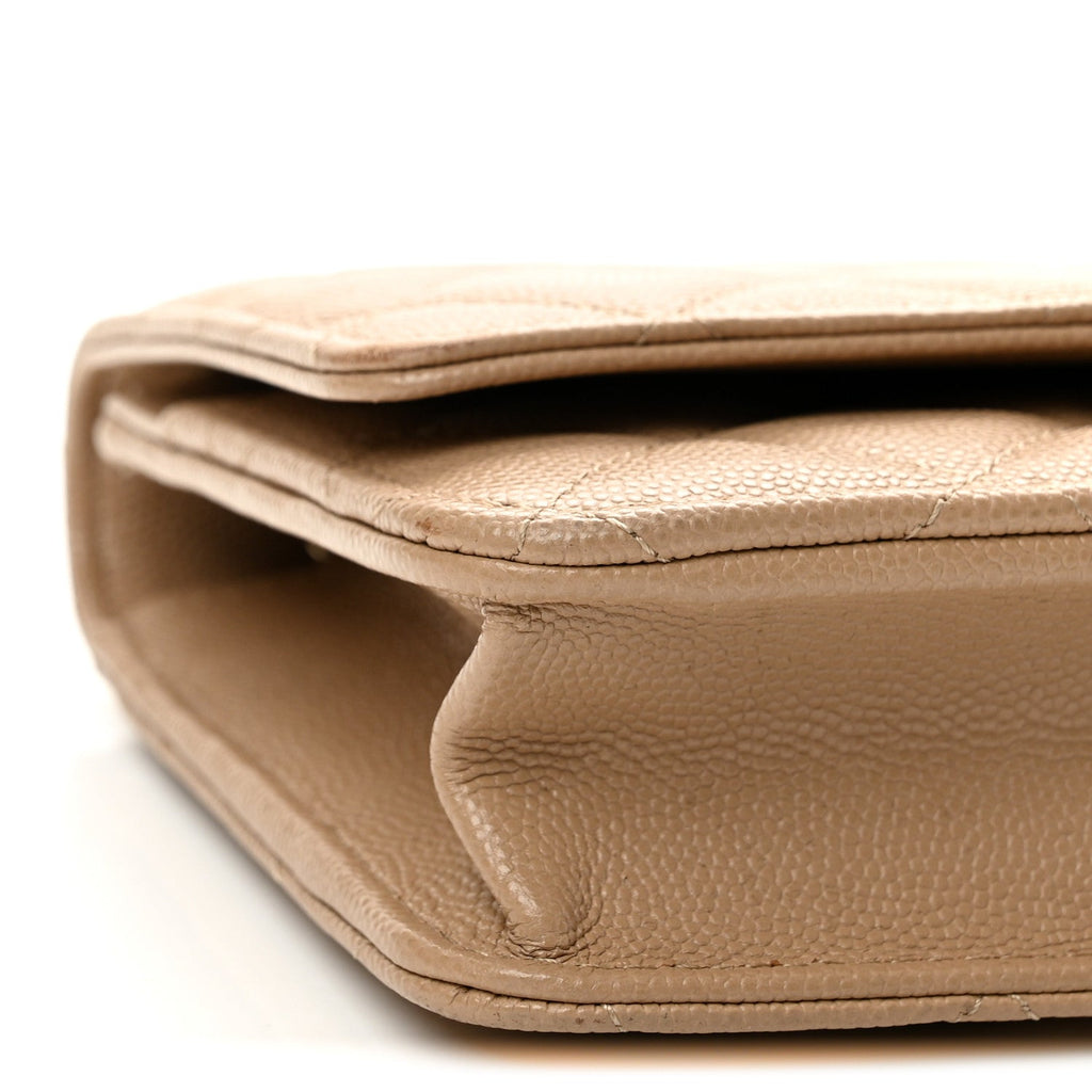 Caviar Quilted Crystal CC Wallet On Chain WOC Beige