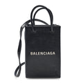 Squared Calfskin Logo Shopping Phone Holder Bag Black