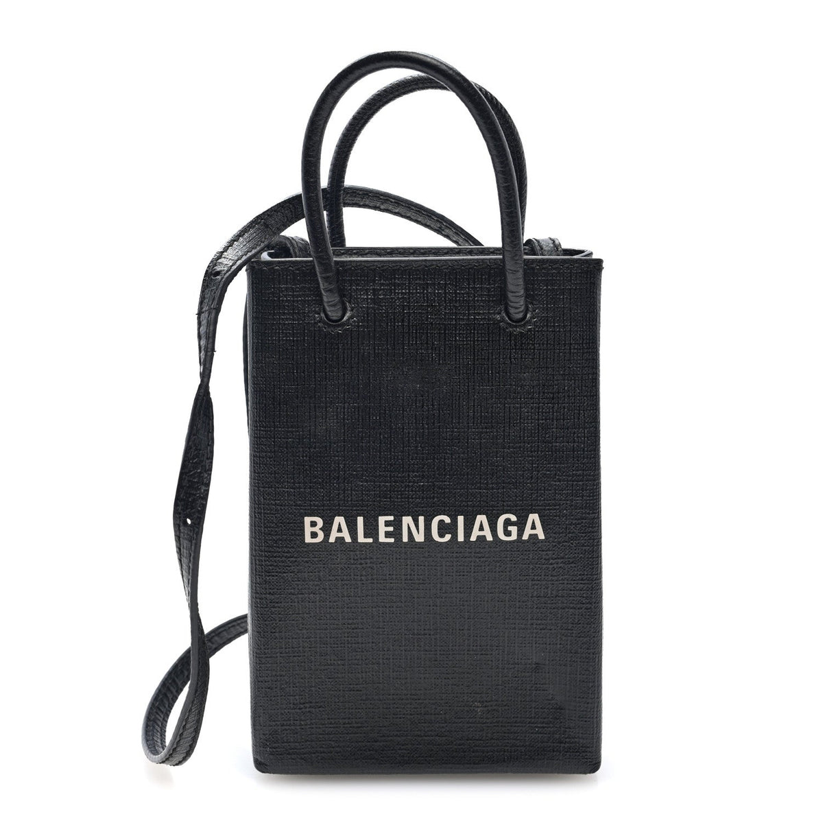 Squared Calfskin Logo Shopping Phone Holder Bag Black