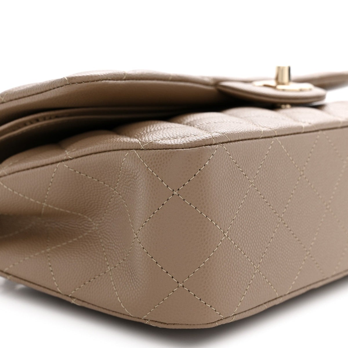 Caviar Quilted Medium Double Flap Dark Beige