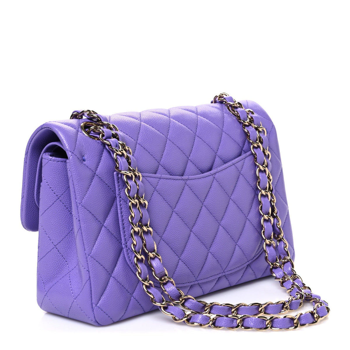 Caviar Quilted Small Double Flap Purple