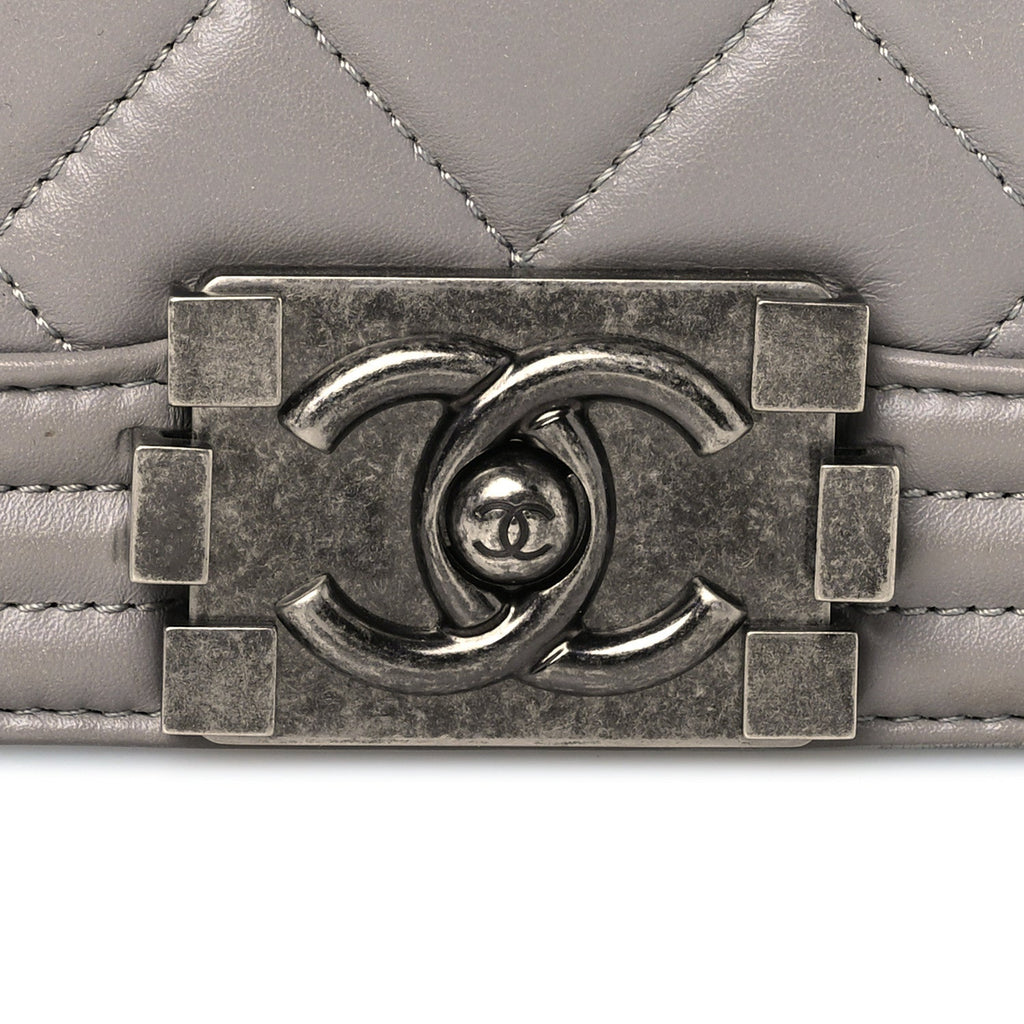 Lambskin Quilted Large Boy Flap Grey